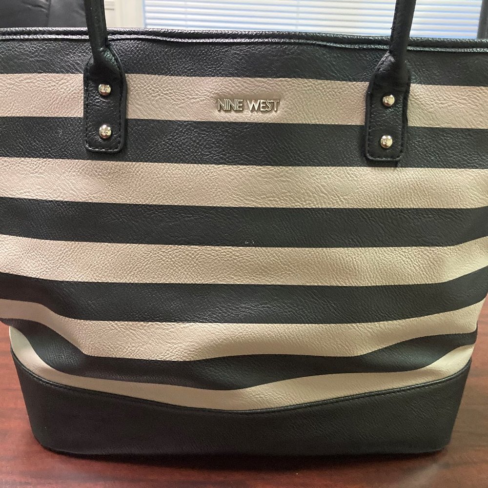 Nine West Large Black & Taupe‎ Stripe Tote